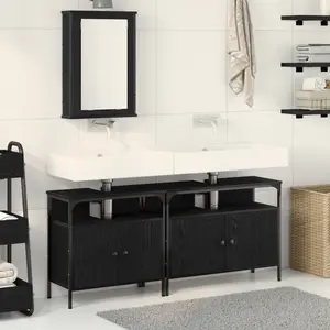 vidaXL Meubles de salle de bain 3 pcs Noir Bois d'ingénierie pas cher