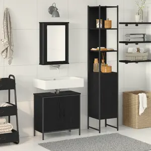 vidaXL Ensemble de mobilier de salle de bain avec étagère 3 pcs Noir pas cher