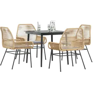 vidaXL Ensemble à manger jardin coussins 5pcs marron poly rotin verre pas cher