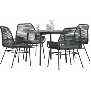 vidaXL Ensemble à manger de jardin et coussins 5 pcs noir rotin verre pas cher