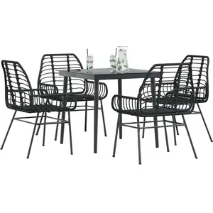 vidaXL Ensemble à manger de jardin 5 pcs noir résine tressée verre pas cher