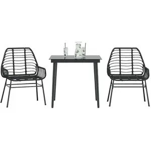 vidaXL Ensemble à manger de jardin 3 pcs noir résine tressée verre pas cher