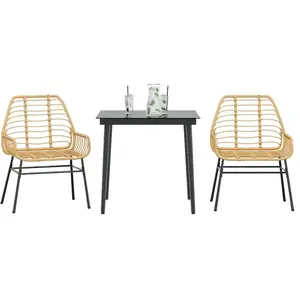 vidaXL Ensemble à manger de jardin 3pcs marron résine tressée verre pas cher