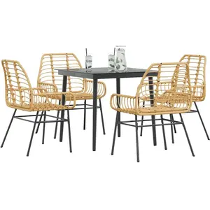 vidaXL Ensemble à manger jardin 5pcs marron poly rotin verre pas cher