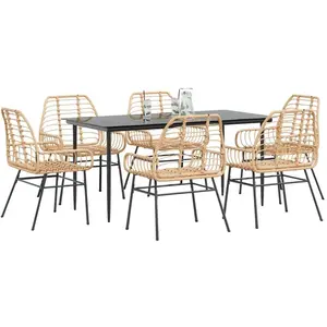 vidaXL Vidaxl Ensemble À Manger Jardin 7pcs Marron Poly Rotin Verre pas cher