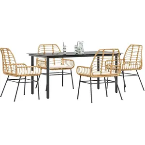 vidaXL Ensemble à manger jardin coussins 5pcs marron poly rotin verre pas cher