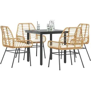 vidaXL Ensemble à manger jardin coussins 5pcs marron poly rotin verre pas cher