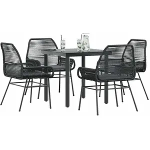 vidaXL Ensemble à manger de jardin et coussins 5 pcs noir rotin verre pas cher