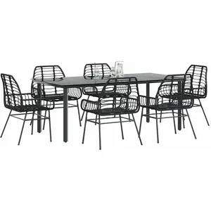 vidaXL Vidaxl Ensemble À Manger De Jardin 7pcs Noir Poly Rotin Verre pas cher