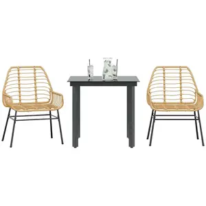 vidaXL Ensemble à manger de jardin 3pcs marron résine tressée verre pas cher