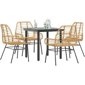 vidaXL Vidaxl Ensemble À Manger Jardin 5pcs Marron Poly Rotin Verre pas cher