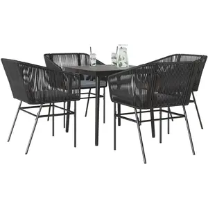 vidaXL Ensemble à manger de jardin et coussins 5 pcs noir rotin verre pas cher