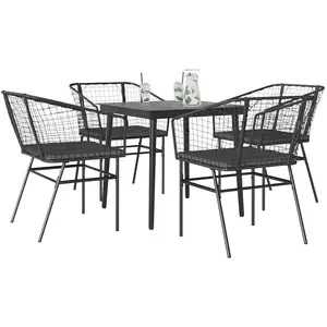 vidaXL Ensemble à manger de jardin et coussins 5 pcs noir rotin verre pas cher