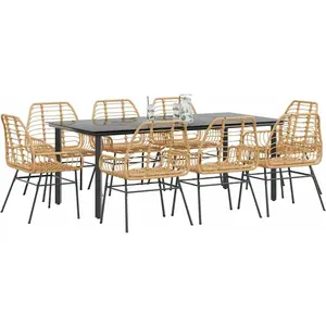 vidaXL Ensemble à manger de jardin 9 pcs marron résine tressée verre pas cher