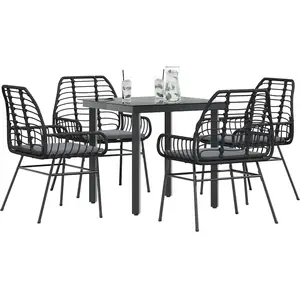 vidaXL Ensemble à manger de jardin et coussins 5 pcs noir rotin verre pas cher