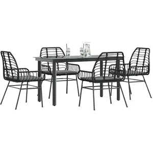vidaXL Ensemble à manger de jardin et coussins 5 pcs noir rotin verre pas cher