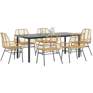 vidaXL Vidaxl Ensemble À Manger Jardin 7pcs Marron Rpoly Otin Verre pas cher