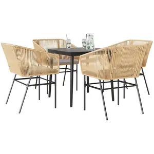 vidaXL Ensemble à manger jardin coussins 5pcs marron poly rotin verre pas cher