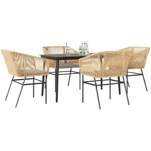 vidaXL Ensemble à manger jardin coussins 5pcs marron poly rotin verre pas cher