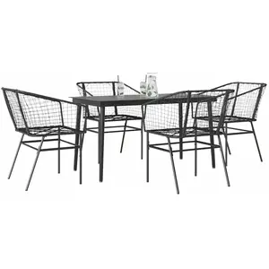vidaXL Ensemble à manger de jardin 5 pcs noir résine tressée verre pas cher