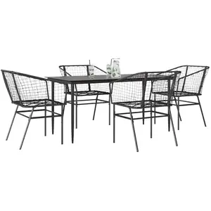 vidaXL Ensemble à manger de jardin 5 pcs noir résine tressée verre pas cher