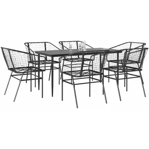 vidaXL Ensemble à manger de jardin 7pcs noir poly rotin verre pas cher