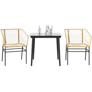 vidaXL Ensemble à manger de jardin 3pcs marron résine tressée verre pas cher