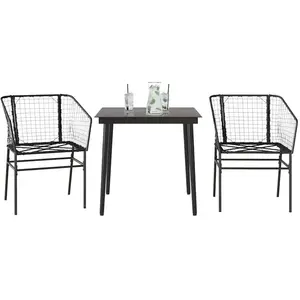 vidaXL Ensemble à manger de jardin 3 pcs noir résine tressée verre pas cher