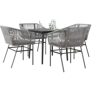vidaXL Ensemble à manger jardin coussins 5 pcs gris poly rotin verre pas cher