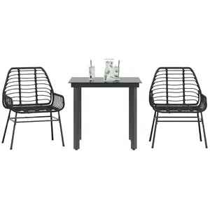 vidaXL Vidaxl Ensemble À Manger De Jardin 3 Pcs Noir Résine Tressée Verre pas cher