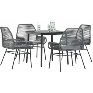 vidaXL Ensemble à manger jardin coussins 5 pcs gris poly rotin verre pas cher