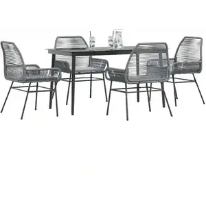vidaXL Ensemble à manger jardin coussins 5 pcs gris poly rotin verre pas cher