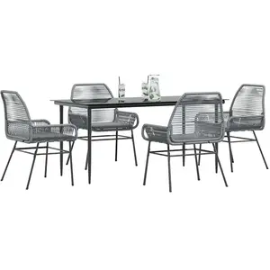 vidaXL Ensemble à manger jardin coussins 5 pcs gris poly rotin verre pas cher