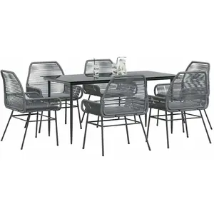 vidaXL Ensemble à manger jardin coussins 7 pcs gris poly rotin verre pas cher