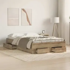 vidaXL Lit Avec Tiroirs Vidaxl Chêne Artisanal 120x200 Cm En Bois D'ingénierie pas cher