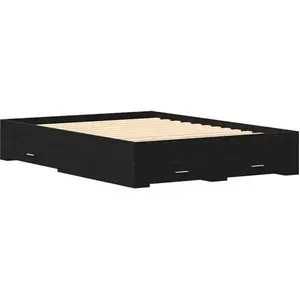 vidaXL Vidaxl Cadre De Lit Avec Tiroirs Chêne Noir Bois D'ingénierie 140 X 200 Cm pas cher