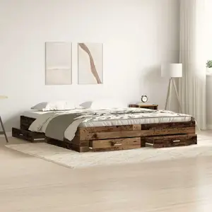 vidaXL Cadre De Lit Vidaxl Avec Tiroirs En Vieux Bois 180x200 Cm En Bois Reconstitué pas cher