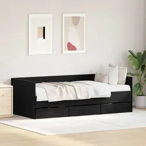 vidaXL Vidaxl Lit D'appoint Chêne Noir Bois D'ingénierie 90 X 200 Cm Durable pas cher