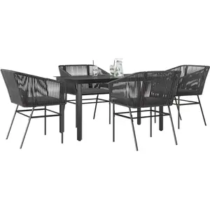 vidaXL Ensemble à manger de jardin et coussins 5 pcs noir rotin verre pas cher