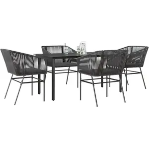 vidaXL Ensemble à manger de jardin et coussins 5 pcs noir rotin verre pas cher