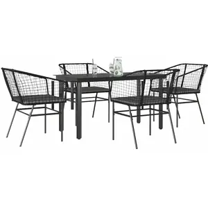 vidaXL Ensemble à manger de jardin et coussins 5 pcs noir rotin verre pas cher