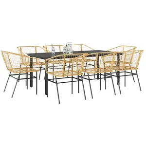 vidaXL Ensemble à manger de jardin 9 pcs marron résine tressée verre pas cher