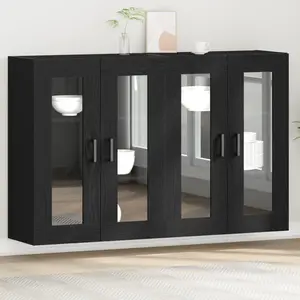 Comparateur de prix : vidaXL Buffet Mural Vidaxl Ensemble De 2 Chêne Noir Bois D'ingénierie, Verre