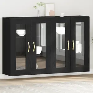 vidaXL Buffet Mural Vidaxl Ensemble De 2 Chêne Noir Bois, Verre pas cher