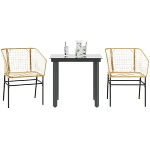 vidaXL Ensemble à manger de jardin 3pcs marron résine tressée verre pas cher