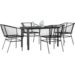 vidaXL Ensemble à manger de jardin 5 pcs noir résine tressée verre pas cher