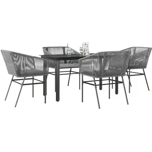 Comparateur de prix : vidaXL Ensemble à manger jardin coussins 5 pcs gris poly rotin verre
