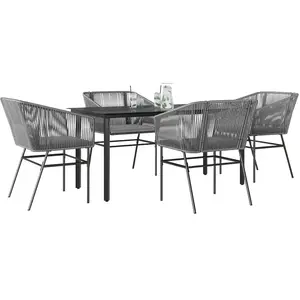 vidaXL Ensemble à manger jardin coussins 5 pcs gris poly rotin verre pas cher