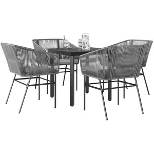 vidaXL Ensemble à manger jardin coussins 5 pcs gris poly rotin verre pas cher