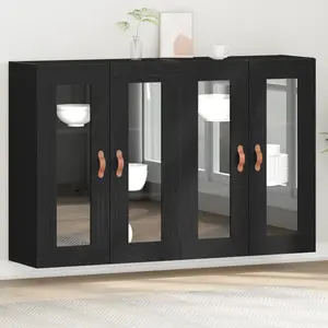 vidaXL Armoire Murale Vidaxl Set De 2 Chêne Noir Bois Massif, Verre